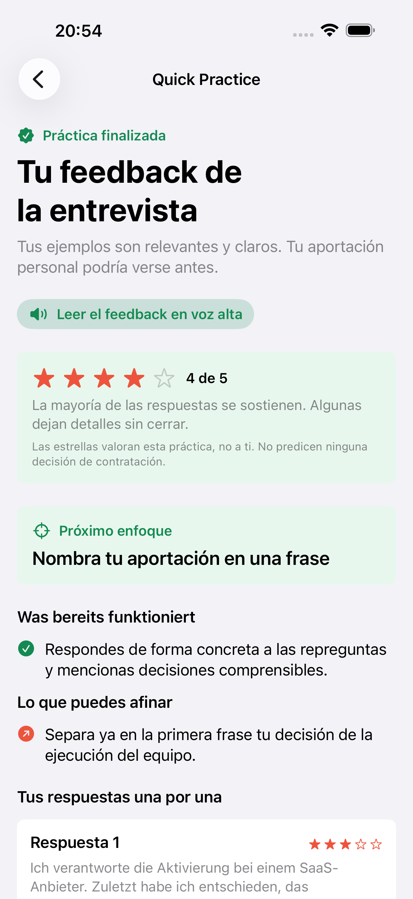 Feedback de la entrevista