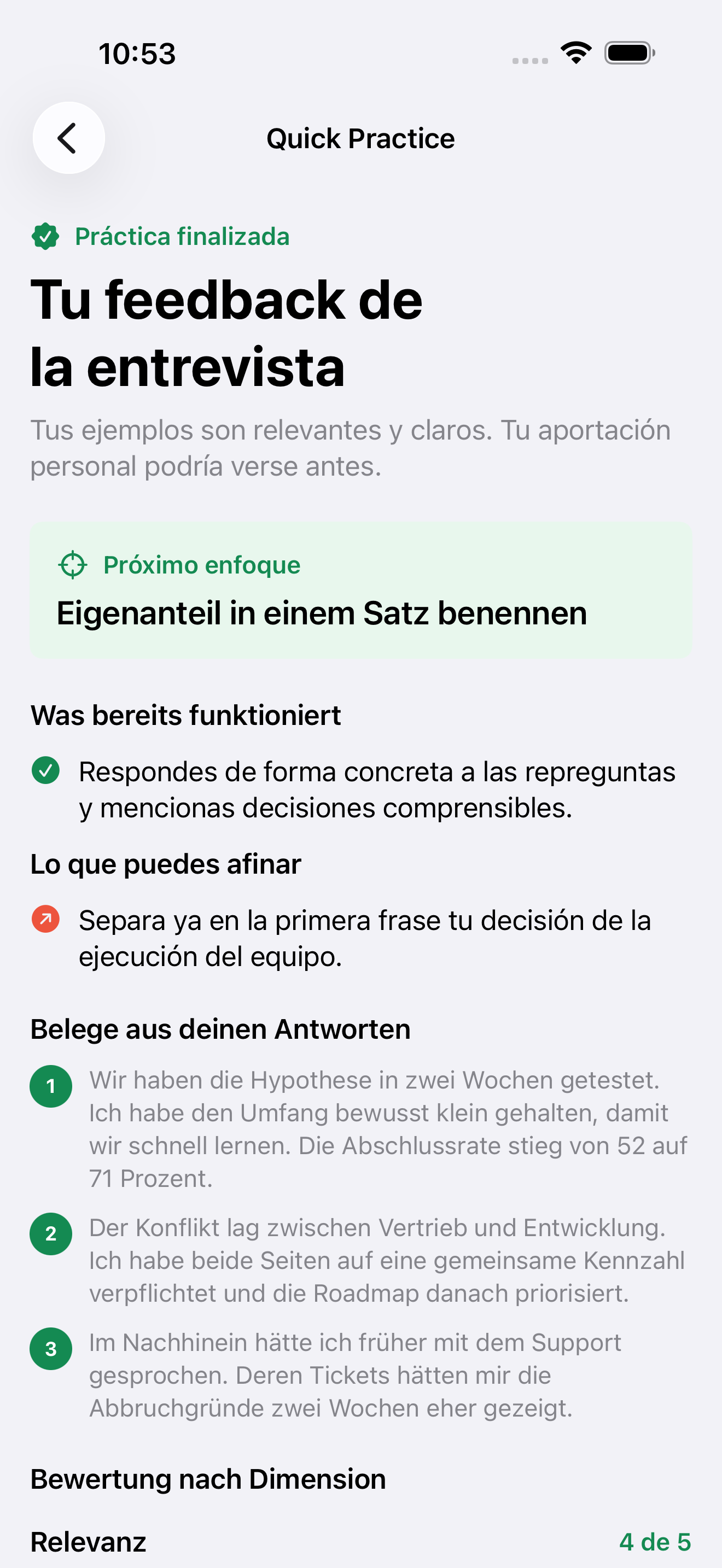 Feedback de la entrevista